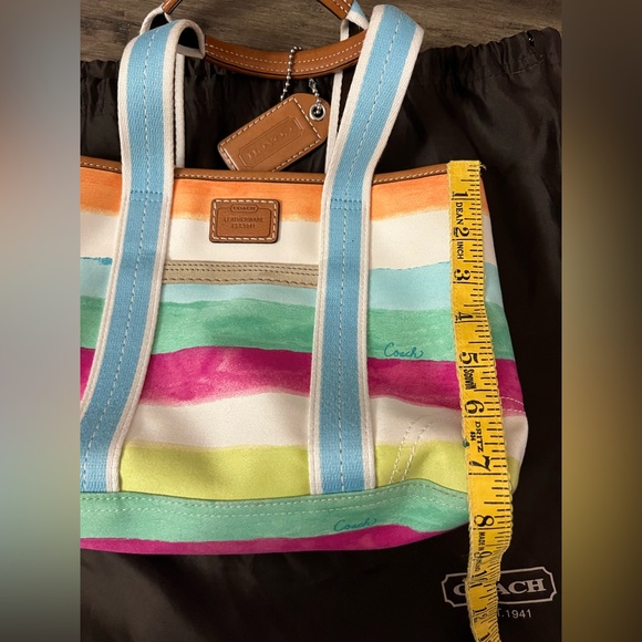 Vintage 2000 Coach bag purse spring color strip cloth w dust bag - Picture 11 of 12